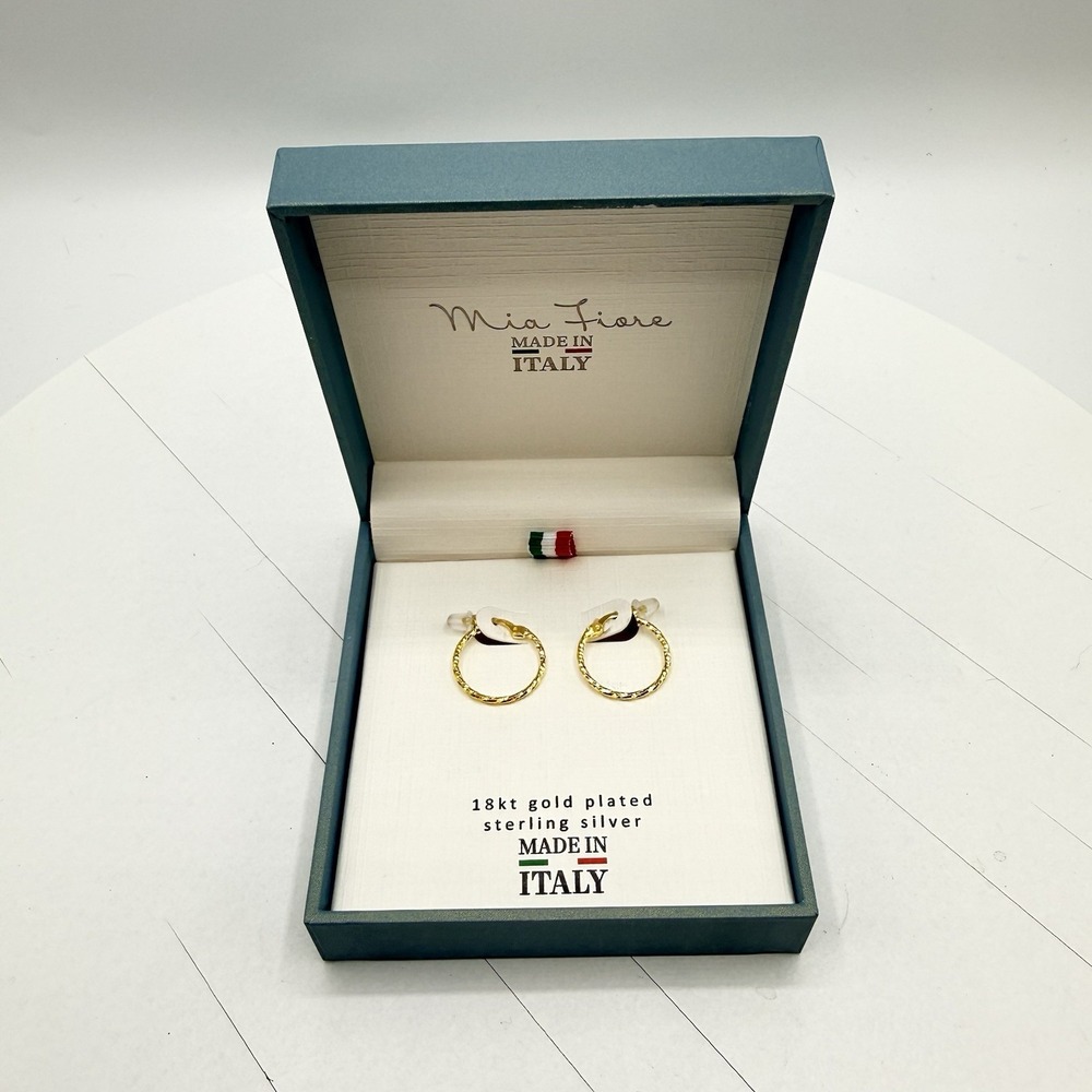 Mia Fiore Italy Earrings NWT 18k Gold Plated .925‎ Sterling Silver Hoop